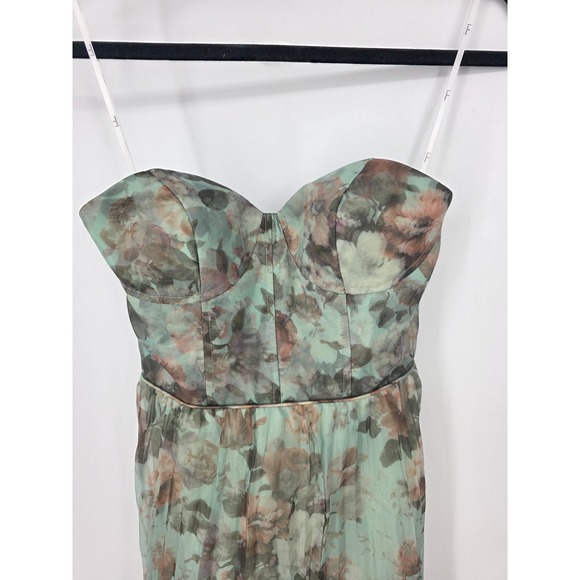 Lulus Most Beautiful Day Sage Multi Floral Print Organza Maxi Dress Size Small - Picture 7 of 8